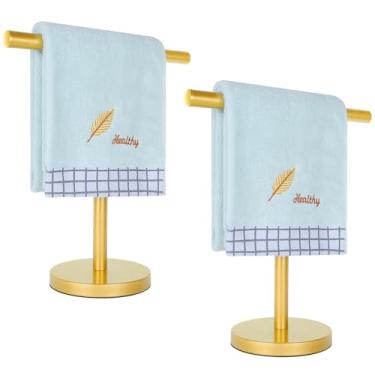 Imagem de Zitalupy Suporte de toalha de mão em forma de T, toalheiro de mão de aço inoxidável com base pesada, para banheiro, cozinha e bancada, dourado, pacote com 2