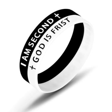 Imagem de SKYFUN Pulseira de borracha de 12 mm God is First I am Second para homens e mulheres, pulseiras inspiradoras com versículo da Bíblia, presentes religiosos cristãos, 8, Sem Pedra Preciosa