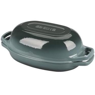 Imagem de EDGING CASTING Panela de forno holandês de ferro fundido esmaltado com tampa, forno holandês oval para assar pão, forno de pão para assar pão de fermento caseiro, 5 qt, slateblue