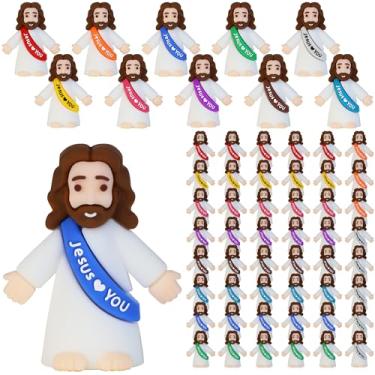 Imagem de 50 bonecos de pequeno Jesus, mini estatuetas de Jesus a granel Páscoa Jesus ama você, pequenos brinquedos de Cristo para esconder e buscar lembrancinhas de festa religiosa para presentes de batismo