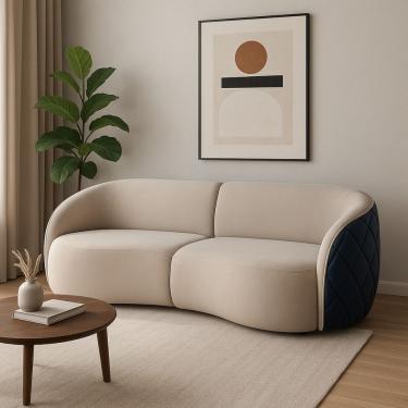 Imagem de Sofá Organico Modulado Bipartido Curvo 288cm 3 Lugares Viena Linha Premium Veludo E Courino