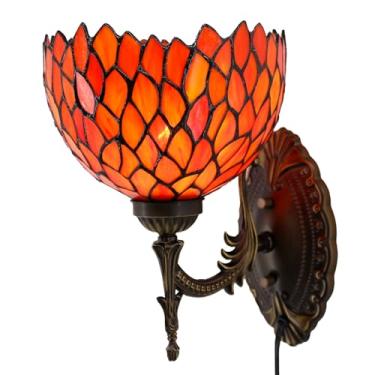 Imagem de AVIVADIRECT Lâmpada de parede Tiffany Plug in or Hardwire Wall Light com 20 cm de vidro manchado vermelho wisteria abajur 20 x 26 x 28 cm, bronze antigo com acabamento de base, cabo de 1,8 m com