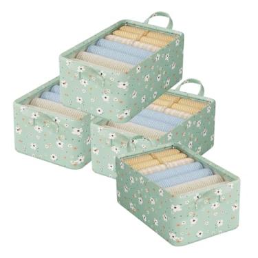 Imagem de Kit 4 Caixas Organizadoras Premium Tampa Transparente Floral Verde, Base em Aço e Oxford Durável - Solução Completa para Armário, Quarto Infantil e Mais