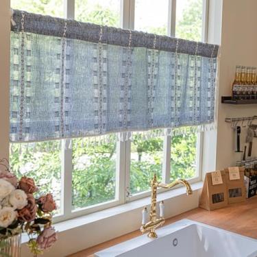 Imagem de Sutuo Home Cortinas Boho de 45,7 cm de comprimento para armário de cozinha de café, filtro de luz, linho, campo francês, borlas chiques, tratamento de janela, cortina boêmia bordada, 1 painel 132 cm L