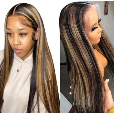 Imagem de Peruca de cabelo humano Ombre Lace Front Hair 50 cm 180% densidade FB/30 30 13x4 frontal completo HD transparente renda frontal peruca de cabelo humano perucas coloridas para mulheres negras peruca de
