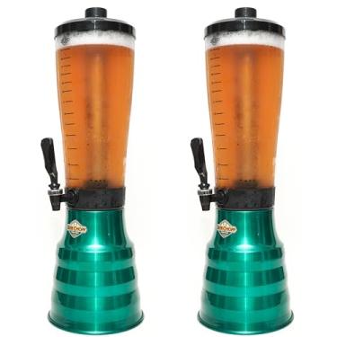 Imagem de kit 2 Torre Chopp 3,5 L Base Giratória Copo Acrílico Removível 4 Refil Verde