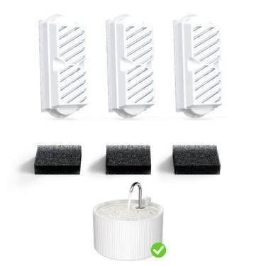 Imagem de Filtros de fonte de água para gatos esponjas de reposição e pré-filtro para fonte de cerâmica para gatos de 2,2 L/2,1 l, dispensador de água para gatos – pacote com 3 filtros e 3 esponjas de