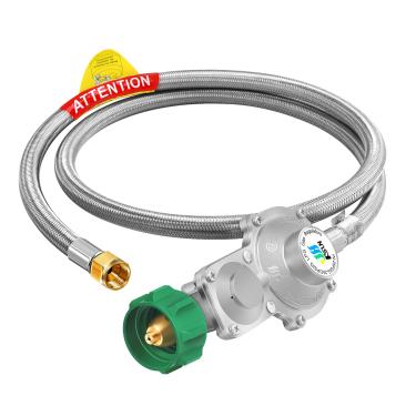 Imagem de GGC Regulador de propano de dois estágios de 1,8 m com mangueira trançada inoxidável, mangueira de propano de dois estágios com conector QCC1/Type1 para churrasqueiras a gás RV Appliance Generator
