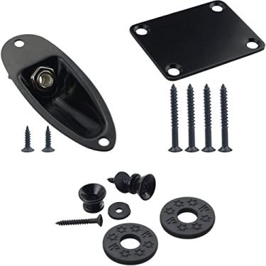 Imagem de Wwomusic Soquete oval preto de 1/4" (6,35 mm) para entrada de guitarra e saída, buchas de virolas de junta de braço de guitarra com parafusos para guitarra ou baixo Fender Strat Tele, 2 botões de alça