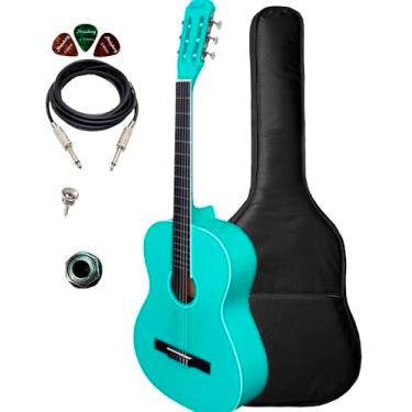 Imagem de Violão Elétrico Giannini Canhoto N14 + Capa Acolchoada (Turquoise Blue Satin)