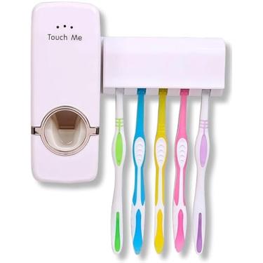 Imagem de Dispenser Automático de Pasta de Dente com Suporte para 5 Escovas – Aplicação Sem Furos, Higiênico e Econômico para Organização do Banheiro