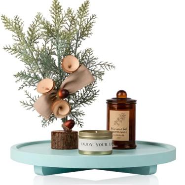 Imagem de Bandeja decorativa redonda de madeira organizador de balcão de banheiro decoração de cozinha de fazenda elevador de madeira para saboneteira, perfume, vela, esponja, 30 cm - azul claro