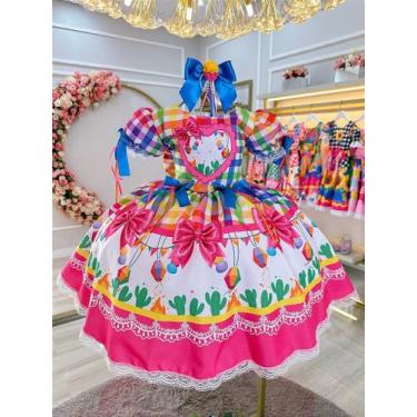 Imagem de Vestido Infantil Junino Caipira Balões Xadrez Colorido - Fabuloso Atel