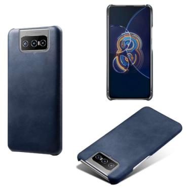 Imagem de Capa para Asus ZenFone 8 Filip,Proteção contra quedas,Casca de volta de cor sólida simples,Design de couro de imitação de plástico-Blue