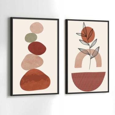 Imagem de Conjunto Quadros Decorativos com Moldura Pedras Terracota Marrom Kit 2