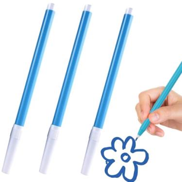 Imagem de Pacote com 3 marcadores de tecido para costura, marcador azul apagável de tecido solúvel em água, canetas de tecido para costura, apagáveis, marcadores de tecido lavável, canetas solúveis em água