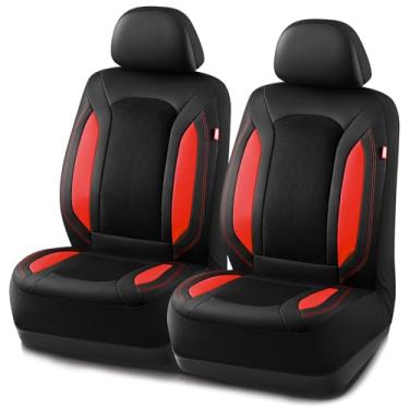 Imagem de Rubbermaid Capas de assento de carro de malha de couro, capa de assento frontal de malha de ar respirável, design de encaixe universal, compatível com airbag, protetor de assento automotivo para a