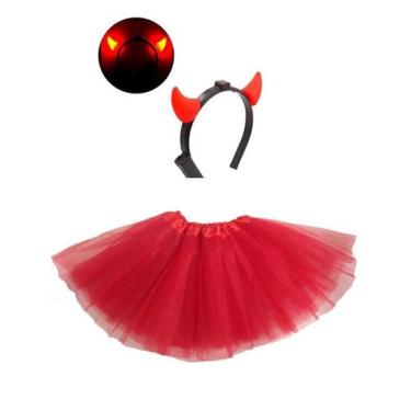 Imagem de Fantasia Diabinha Infantil Com Saia E Tiara Led Halloween - Bazar, Uni