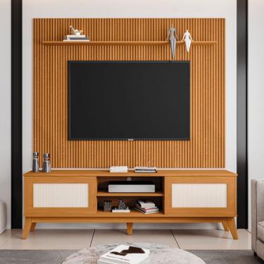 Imagem de Rack Bancada Cairo com Painel Para Tv Até 75 Polegadas 1,79m Avante Cedro Ripado 3D