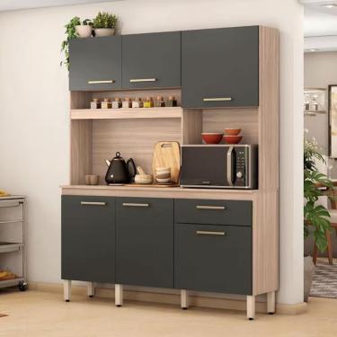 Imagem de Cozinha Compacta Demóbile álamo Com 6 Portas E 1 Gaveta 160 Cm Avena Com Grafito