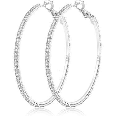 Imagem de A GOOD OMEN Brincos de argola grandes femininos, feitos de aço inoxidável e hipoalergênicos, são presentes ideais para mulheres, adequados para festas, casamentos e outras ocasiões, silver hoop 3cm
