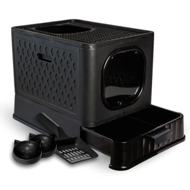 Imagem de Caixa Areia Fechada Premium Gato Sandbox Higiênica Grande JelPlast (Preto)