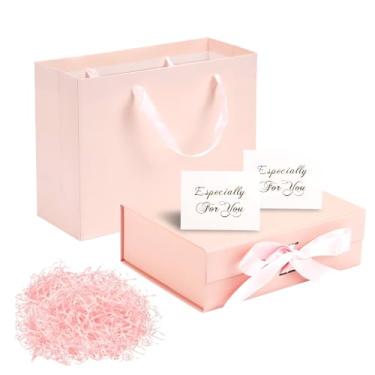 Imagem de Caixa de presente magnética com tampa, 24 × 16,9 × 7,9 cm caixas de presente com cartão de 2 peças, fita, saco de presente e papel picado, caixa de presente de dama de honra, caixa de presente de