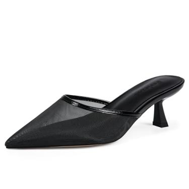 Imagem de Fericzot Sapato feminino de malha com salto gatinho sem cadarço, sem costas nuas, bico fino, fechado, salto agulha baixo, festa de casamento, sapatos sociais para uso diário, Malha preta, 39