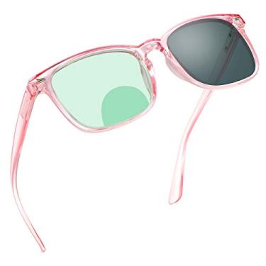 Imagem de Óculos de leitura bifocais, óculos de sol cinza fotocromático, ampliação de 0,00/+1,00 para homens/mulheres, 8082 Rosa claro cinza, 1 Count (Pack of 1)