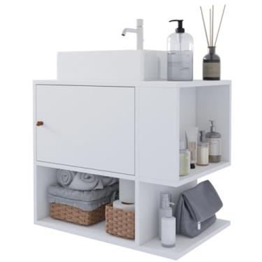 Imagem de Gabinete Armário Balcão Aéreo Suspenso de Parede para Lavabo Pia Banheiro Pequeno Apartamento 1 Porta e Nicho Organizador Deca Aqua (Branco)