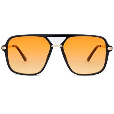 Imagem de Óculos de sol aviador retrô quadrados com lentes matizadas sem emaranhamento, sem peça de nariz para mulheres e homens modernos, Armação preta/lente laranja gradiente, one size fits most