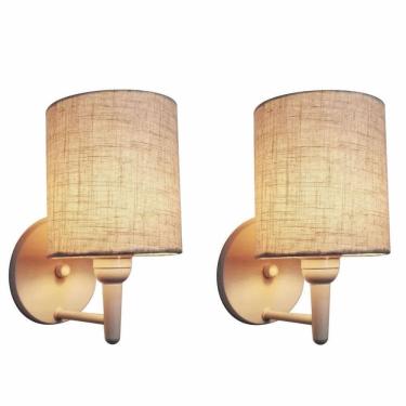 Imagem de Kit/2 Arandela Cilíndrica Md-2009 Base Branco Cúpula Em Tecido 14x15cm Rustico Bege - Bivolt