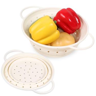 Imagem de DJAPWPX 2 peças de coador dobrável, cestas de filtro de cozinha de silicone, resistente ao calor com base antiderrapante para lavar legumes e frutas (branco)