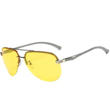 Imagem de Óculos de sol com proteção UV400 para homens e mulheres | Dobradiças de metal e alumínio na cor caramelo | Para dirigir e praticar esportes ao ar livre, visão noturna