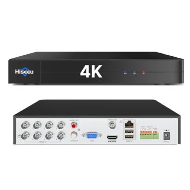 Imagem de Hiseeu Gravador de vídeo digital de segurança 4K 8 canais H.265+ DVR avançado de 8 MP DVR com detecção de veículo para câmera de segurança CCTV, AHD/TVI/CVI/CVBS/IPC, acesso remoto, sem taxa mensal