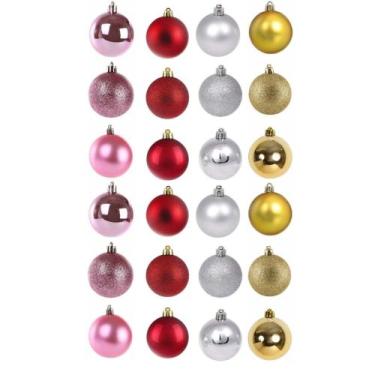Imagem de Kit bola de natal grande 6cm mista para árvore - vermelha, dourada, pr