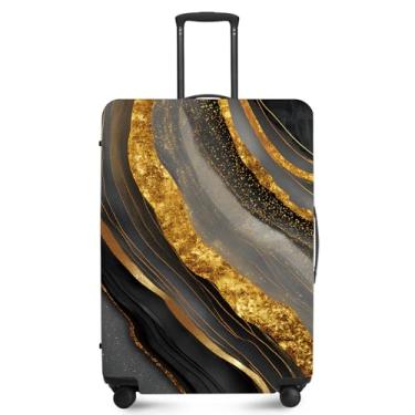Imagem de FOREVER QUEEN Capa protetora de mala de mármore luxuosa, antiarranhões, capa de bolsa elástica, lavável e durável de poliéster, Preto e dourado 2, S(fits 20-22inch suitcase), Mármore