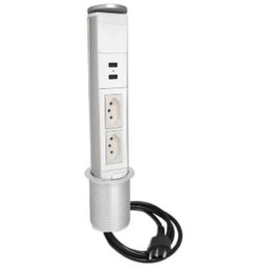 Imagem de Torre Tomada Mini Totem Manual 2 Tomadas 20A + 2 Usb Branco