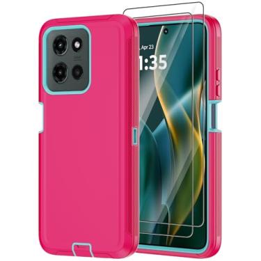Imagem de Annymall Capa para Motorola Moto G 5G 2025 com 2 películas protetoras de tela, resistente à prova de choque, proteção contra quedas de 3 camadas, capa protetora robusta de grau militar (rosa)