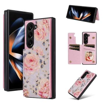 Imagem de Asuwish Capa de celular para Samsung Galaxy Z Fold 5 5G 2023 carteira com flor de luxo couro PU porta-cartão de crédito slot filme suporte suporte ZFold5 Z5 G Fold5 5Z mulheres meninas rosa pastoral
