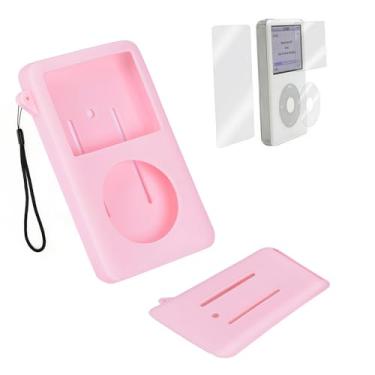 Imagem de Capa protetora de silicone macio para Apple iPod Classic 6th 7th 80GB 120GB Thin 160GB iPod Video 30GB + película protetora (10,5 mm de espessura) (rosa)