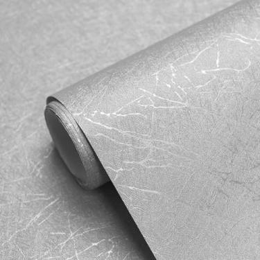 Imagem de ESSMOKO Papel de parede padrão de seda PVC impermeável papel de parede autoadesivo quarto sala de estar novo estilo chinês decoração de fundo adesivos cinza prata 45 * 300 cm