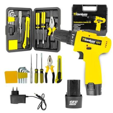 Imagem de Parafusadeira a Bateria 12V + Jogo Ferramentas 11 PÇS - Titanium Plati