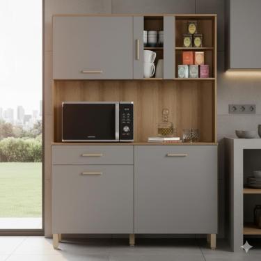 Imagem de Armário De Cozinha Viena 120cm Completa Compacto Com Balcão Multiuso Gaveta e Porta