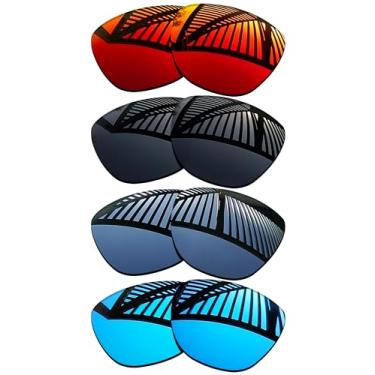 Imagem de MYCOURAG 4 pares de lentes de substituição para óculos de sol Oakley Frogskins OO9013 / Frogskins Asian Fit (AF) - preto sólido + titânio + azul gelo + vermelho fogo
