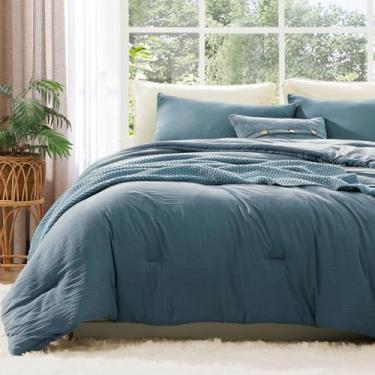 Imagem de WRENSONGE Conjunto de edredom King Size - 3 peças, azul Oxford, pré-lavado, macio, leve para todas as estações, edredom alternativo fofo tamanho king com 2 fronhas