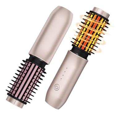 Imagem de Dongxw Escova de cabelo sem fio, escova de cachos para viagem, modelador de cachos portátil 3 em 1, sem fio, escova térmica de plasma, varinha de cachos recarregável por USB de 7000 mAh, mini pincel