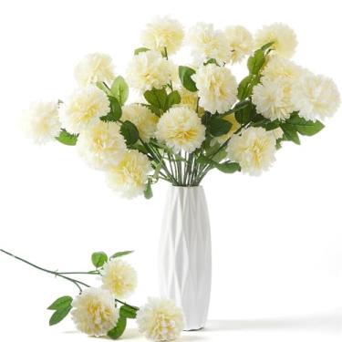 Imagem de Giegxin Buquês de flores artificiais de crisântemo com 48 cabeças, buquês de plástico, hortênsia de seda, buquês de casamento para casa, jardim, festa, escritório, mesa, centro de mesa floral