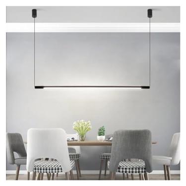 Imagem de Luminária pendente linear LED moderna, preta, regulável, compatível com mesa de cozinha, sala de jantar, lustre, luminária, lustre, luminária