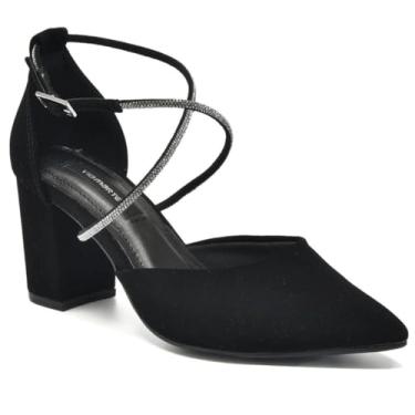 Imagem de Scarpin Via Marte Salto Grosso Tiras Strass Nobuck Feminina - Preto - 39